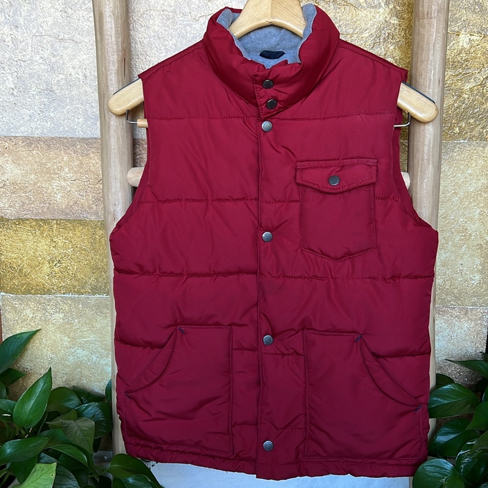 Gap Kids Dark Red Zip Up Stand Collar Puffer Fleece Lining Boys Vest, Size Large